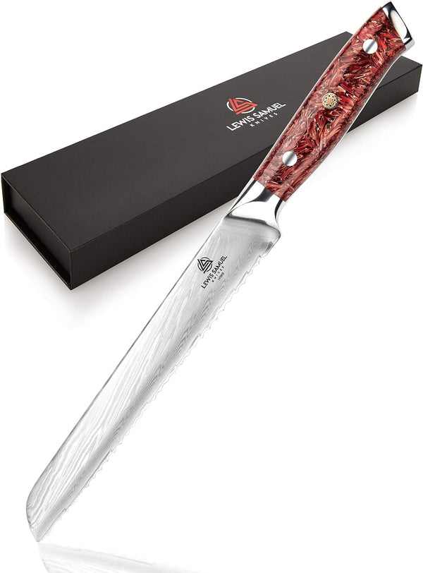 Lewis Samuel Knives - Professional 8" Bread Knife - Hand Forged Damascus Steel Kitchen Knives - Japanese Style