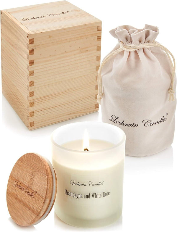 Lochrain Candles Large Scented Candle - Champagne and White Rose | 100% Pure Soy