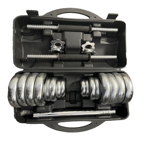 Chrome Cast Iron Adjustable Dumbbell / Barbell Box (Set 30kg) in Carry Case
