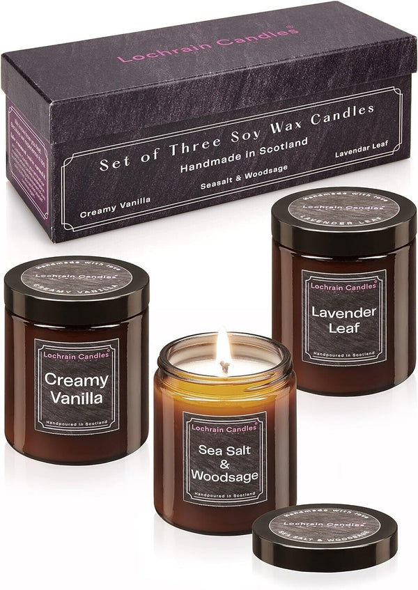 Lochrain Candles Natural Soy Wax Scented Candles Gift Set, candle set pack of 3
